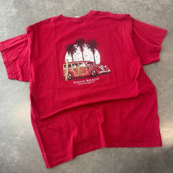 Vintage Y2K Pismo Beach Surf California Cotton Red Car Graphic Tee Men XL - Picture 1 of 5